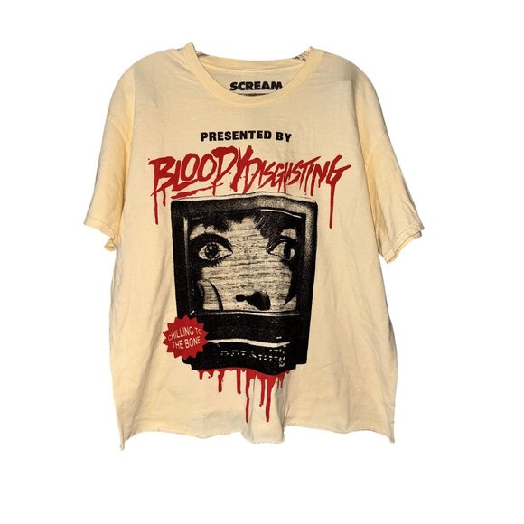 Scream Blood Disgusting Horror Tee Large Spirit Halloween 100% Cotton Beige Blac - Picture 1 of 4